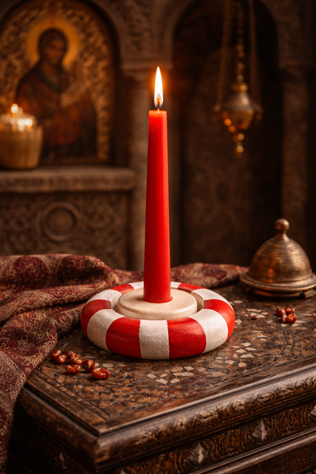 Pomegranate Ring — Candle Holder (Hand-Painted Concrete)
