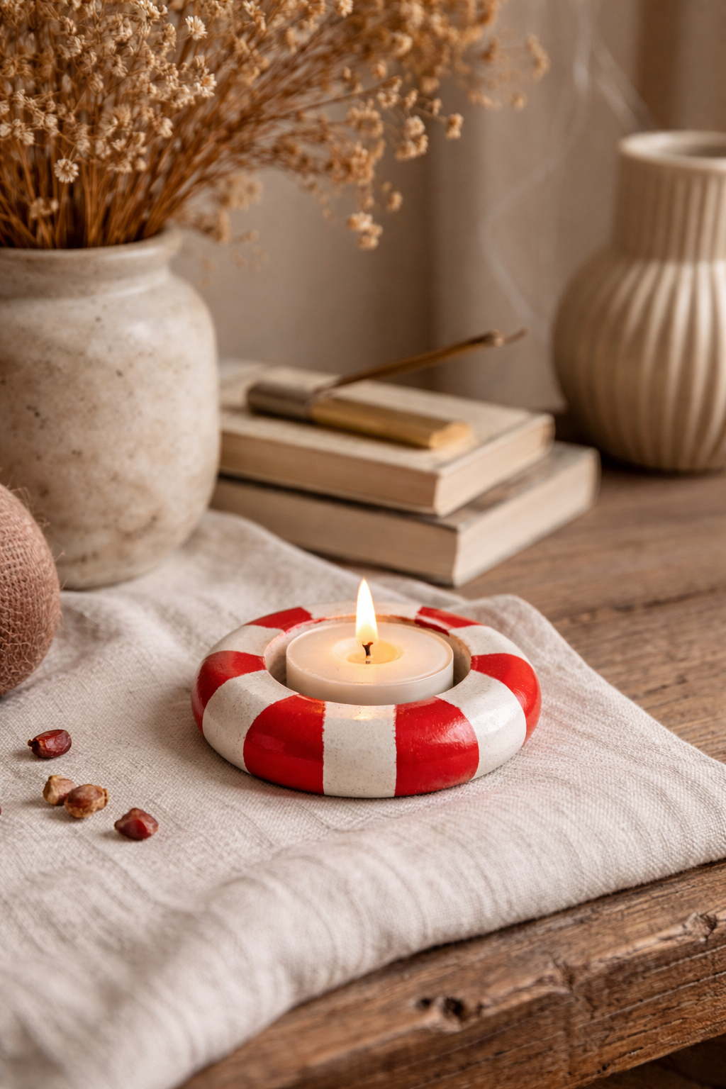 Pomegranate Ring — Candle Holder (Hand-Painted Concrete)